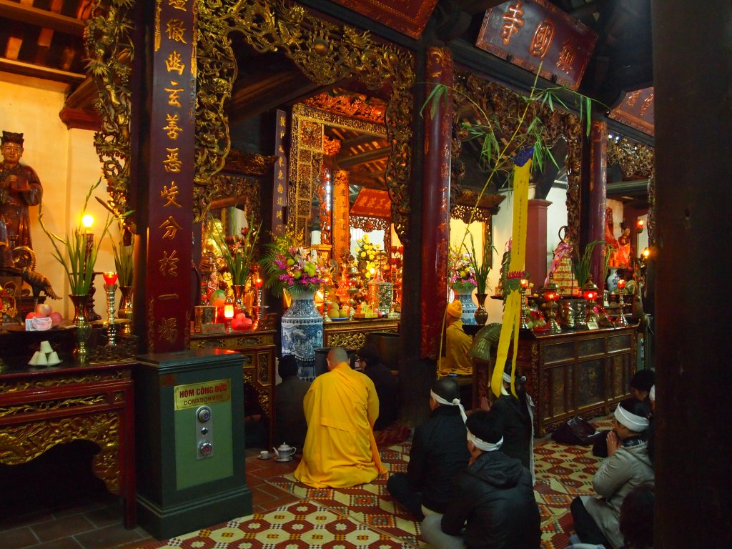 inside a Buddhist temple in Hanoi
